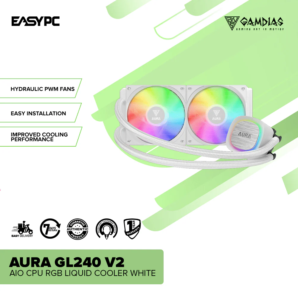 Gamdias Aura GL240 V2 AIO CPU RGB Liquid Cooler White - Image 2