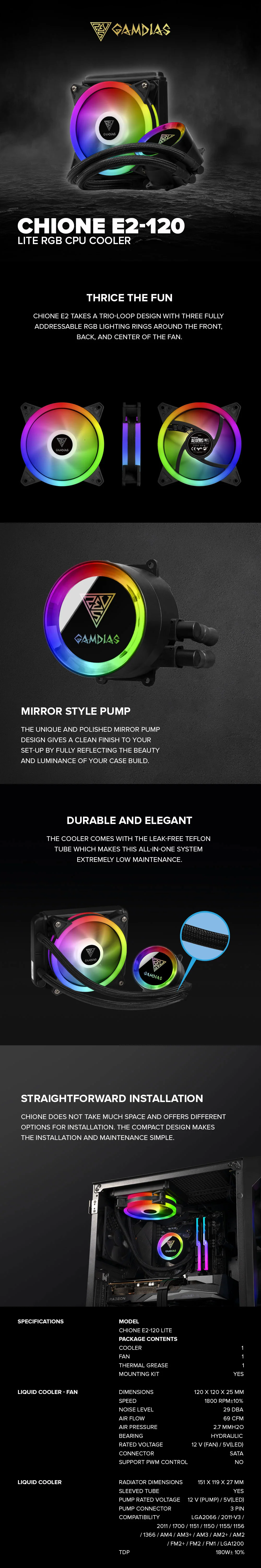 Gamdias Chione E2-120 LITE RGB Hydraulic Bearing Durable Teflon Tube Mirror Finish Pump CPU Cooler - Image 6