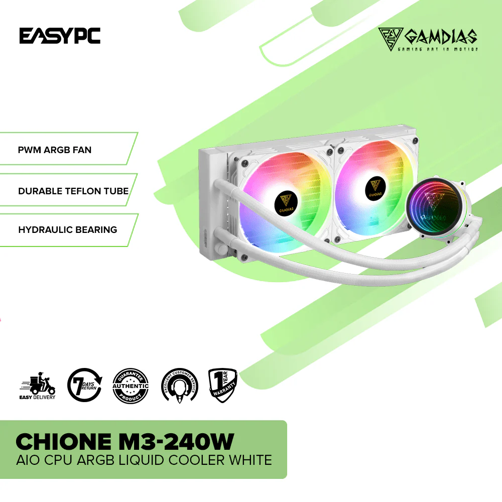 Gamdias Chione M3-240W AIO CPU ARGB Liquid Cooler White - Image 2