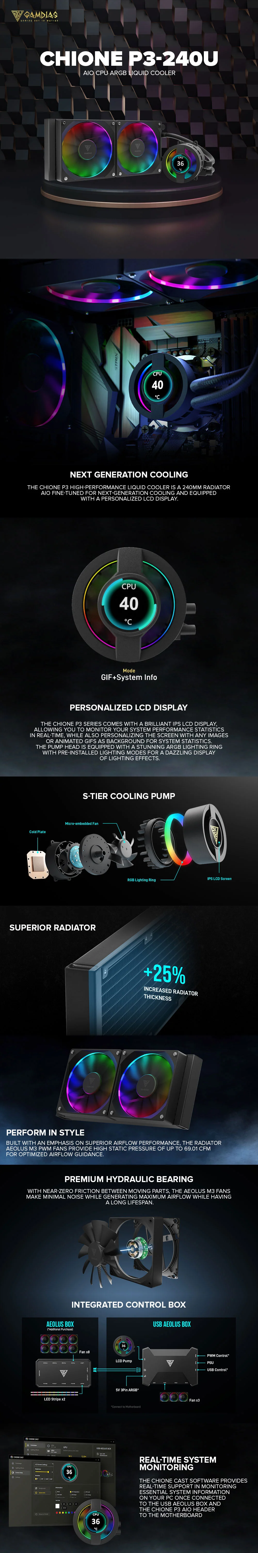 Gamdias Chione P3-240U AIO CPU ARGB Liquid Cooler - Image 8