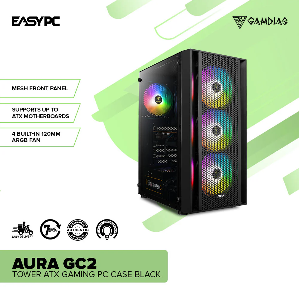Gamdias GC2 Aura Mid Tower ATX Gaming PC Case Black - Image 2
