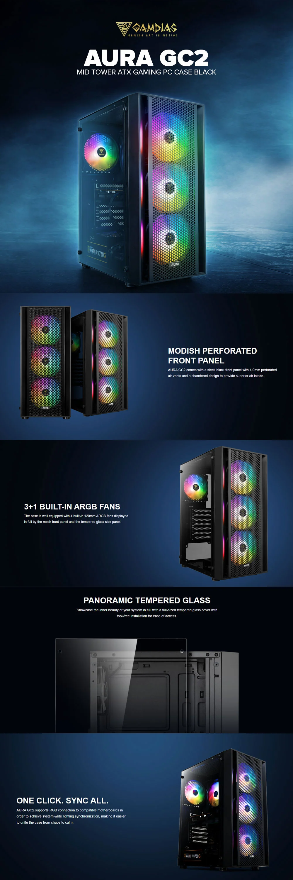Gamdias GC2 Aura Mid Tower ATX Gaming PC Case Black - Image 5