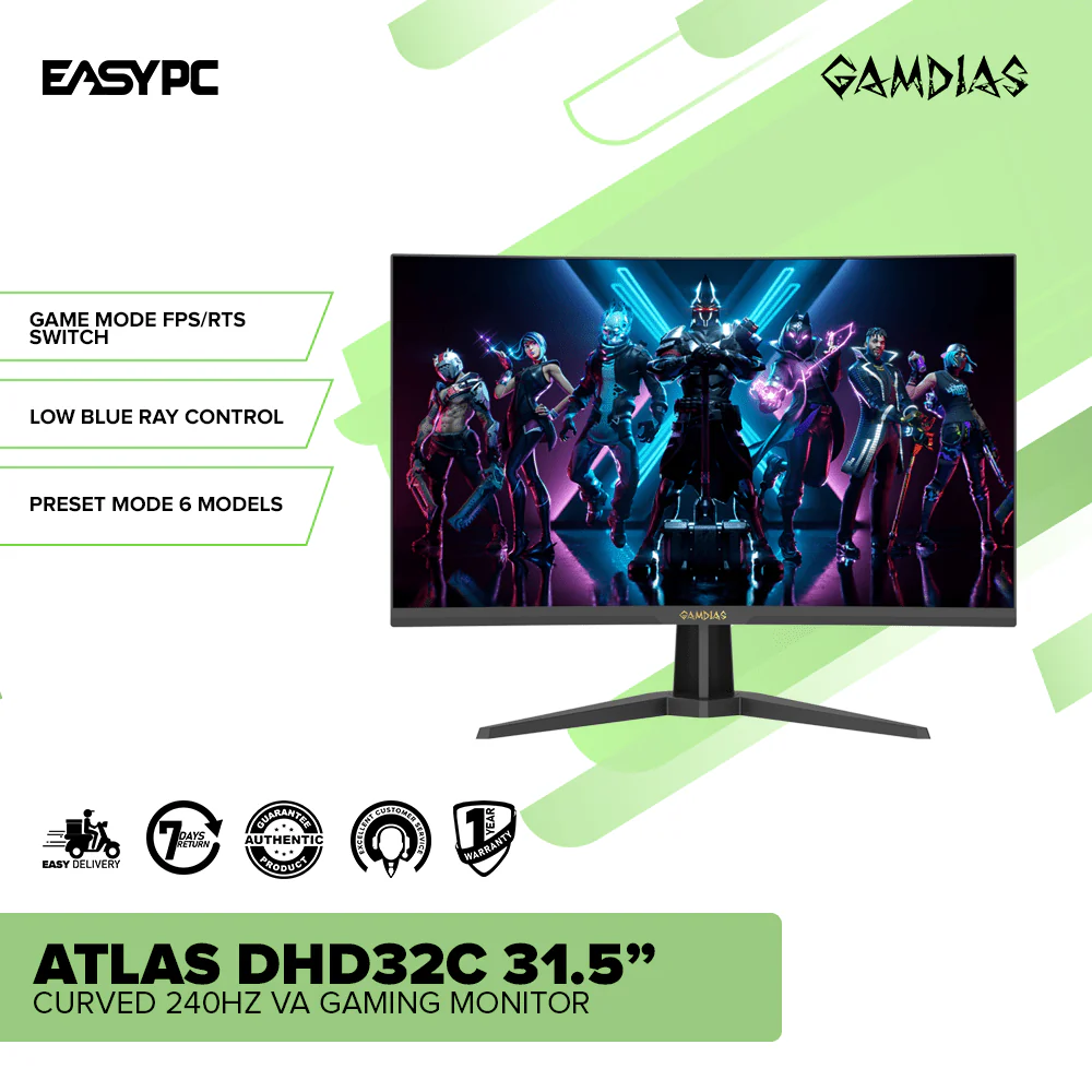 Gamdias Monitor Atlas DHD32C "31.5 Curved 240hz VA Gaming Monitor