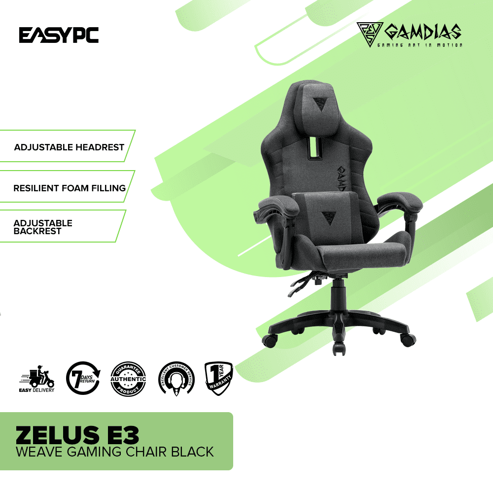 Gamdias Zelus E3 Weave Gaming Chair Black - Image 2