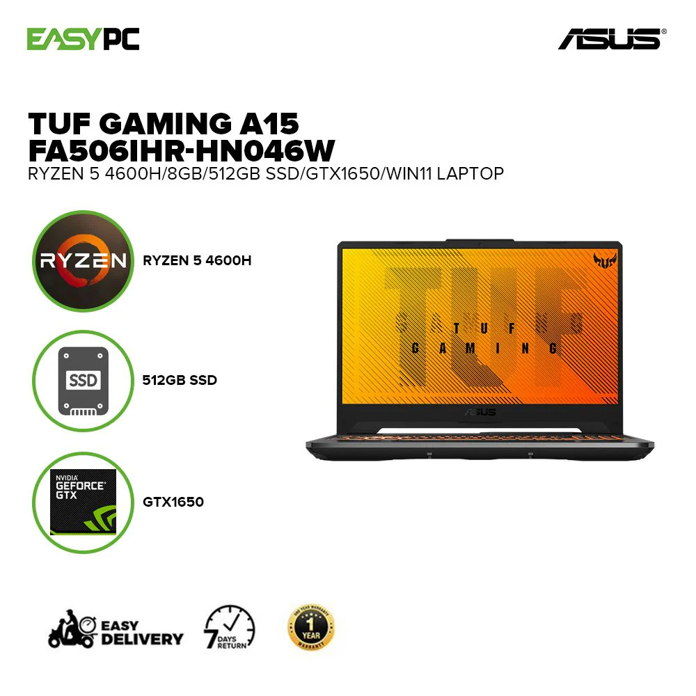 ASUS TUF Gaming A15 FA506IHR-HN046W 15" FHD Ryzen5 4600H 8GB 512G SSD GTX1650 4GB GDDR6 Win11 Laptop - Image 2