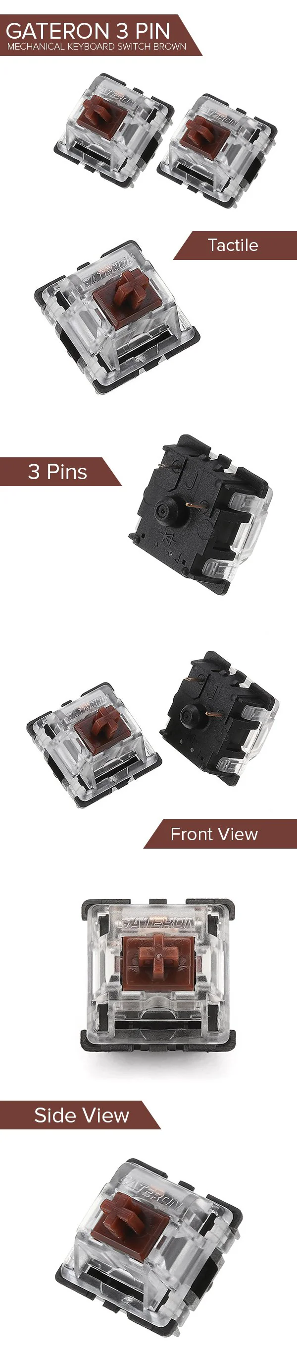Gateron 3 Pin Mechanical Keyboard Switch Brown - Image 5