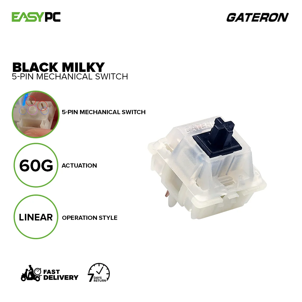 GATERON Yellow Milky ,Red Milky and Black Milky 5-PIN Mechanical Switches. - Image 10