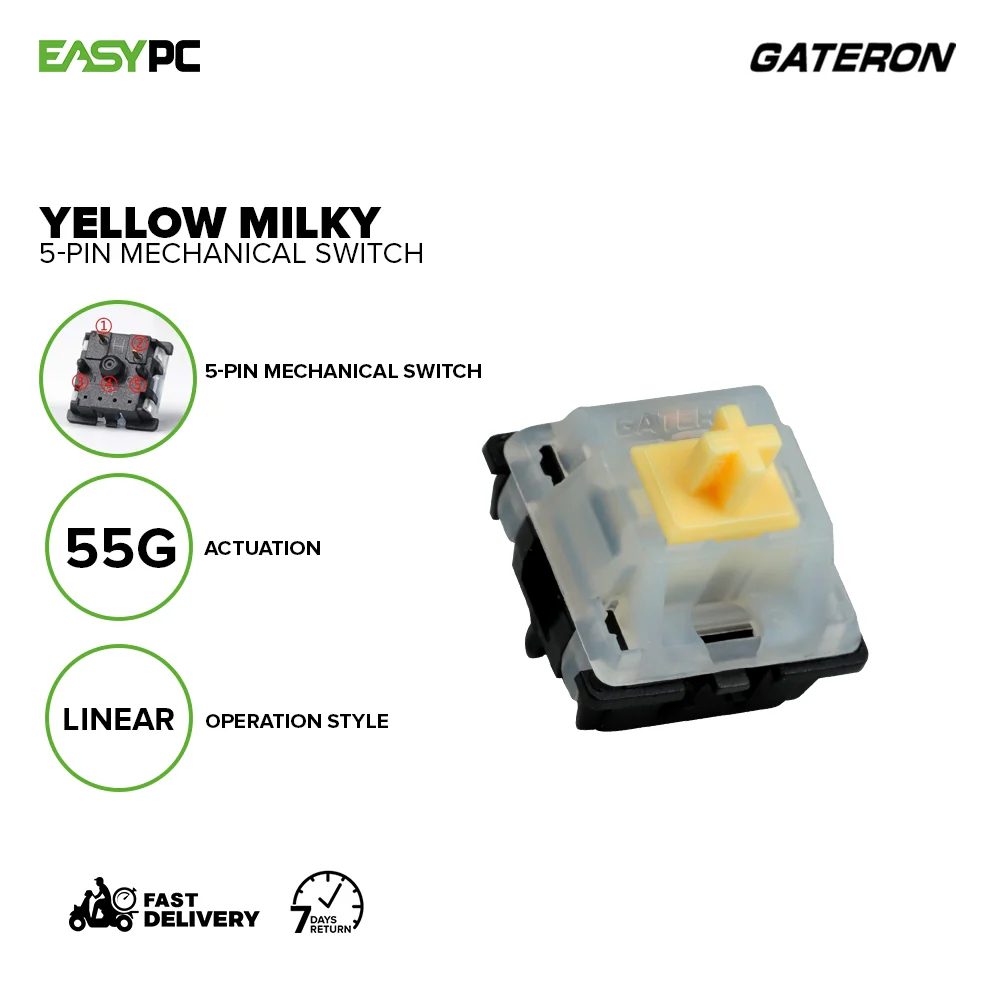 GATERON Yellow Milky ,Red Milky and Black Milky 5-PIN Mechanical Switches. - Image 2