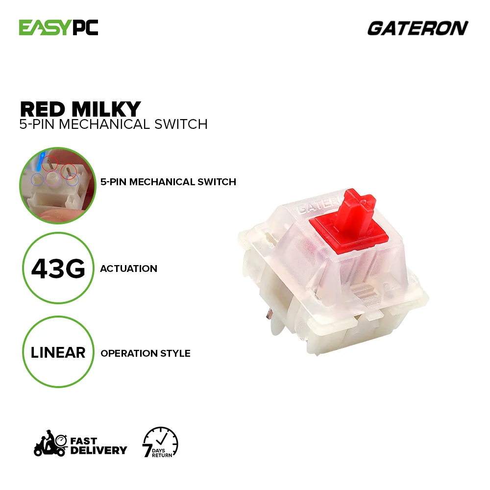 GATERON Yellow Milky ,Red Milky and Black Milky 5-PIN Mechanical Switches. - Image 6
