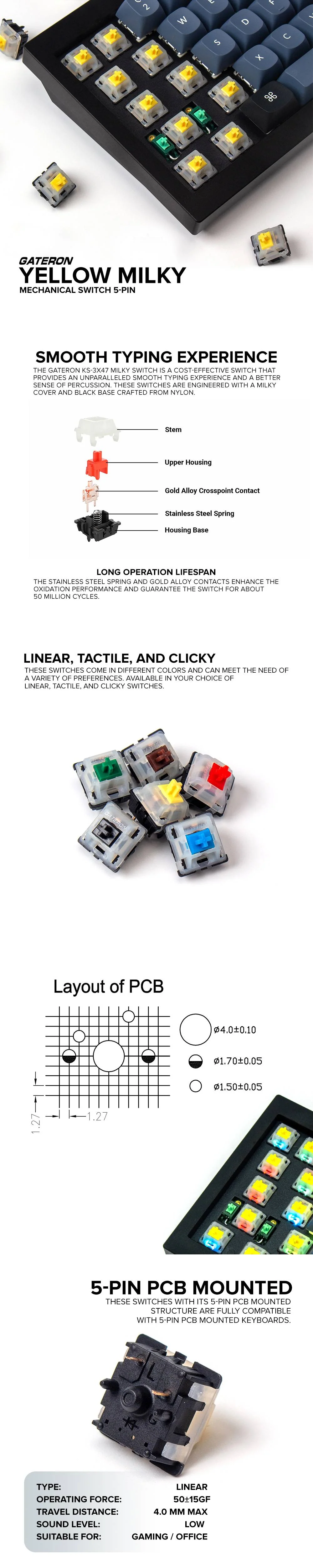 GATERON Yellow Milky ,Red Milky and Black Milky 5-PIN Mechanical Switches. - Image 61