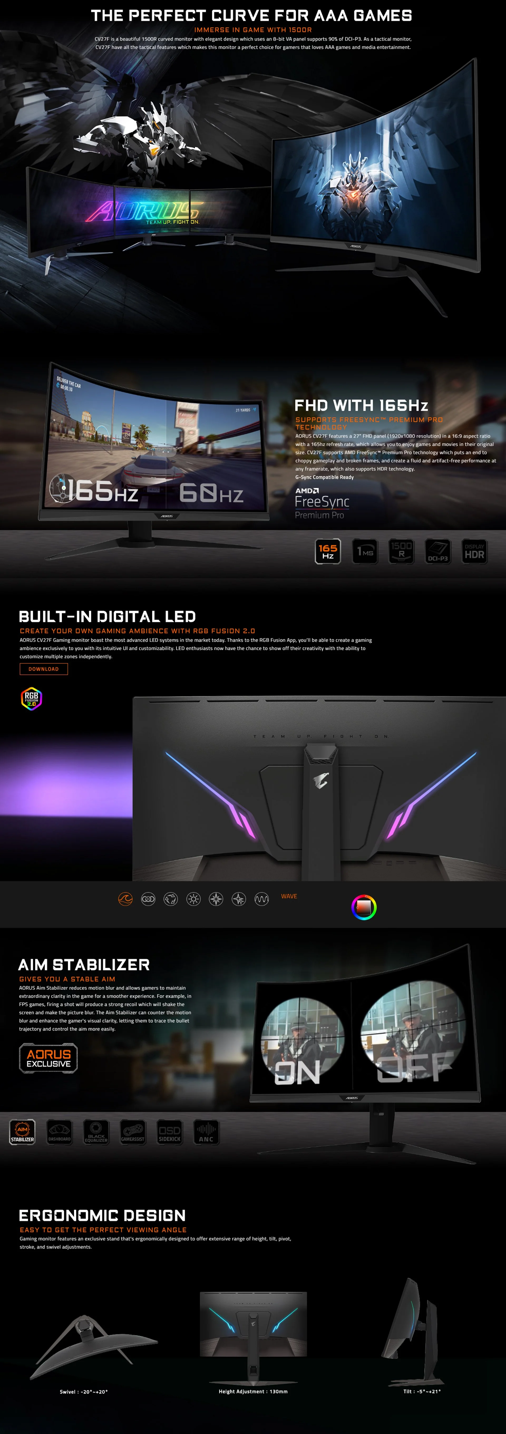 Gigabyte Aorus CV27F 165Hz Curved Gaming Monitor - Image 8