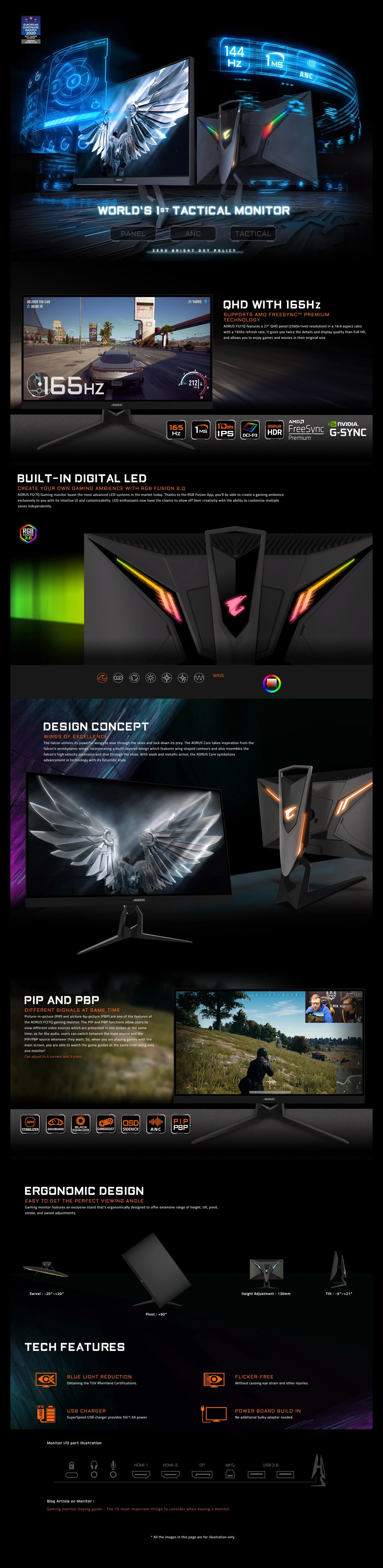 Gigabyte Aorus FI27Q 165Hz 1440P IPS Gaming Monitor - Image 7