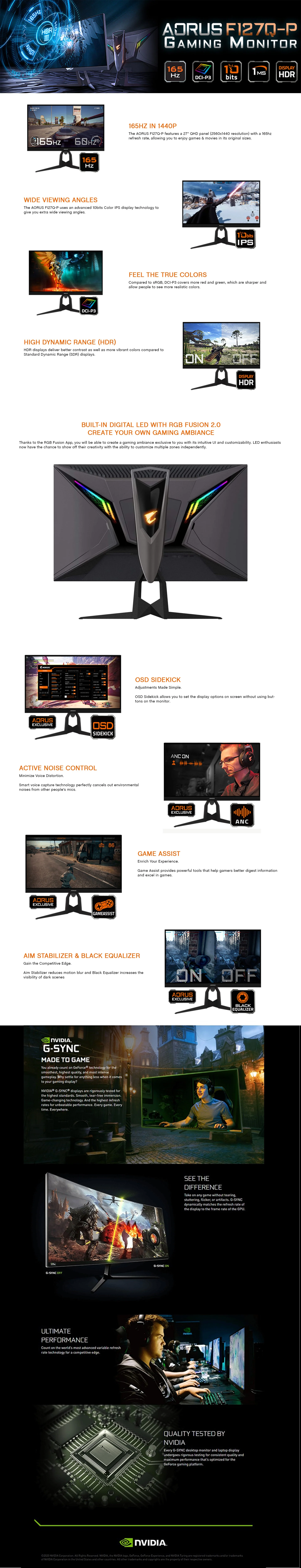 Gigabyte Aorus FI27Q-P 165Hz 1440P IPS HBR3 Gaming Monitor - Image 7