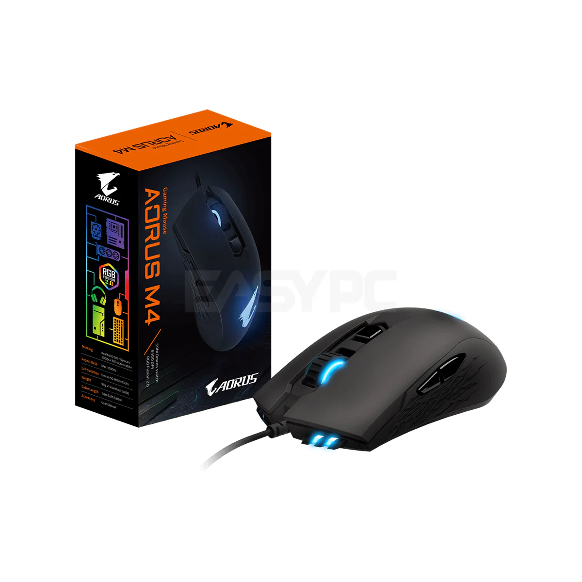 Gigabyte Aorus M4 RGB Fully Programmable and Save onboard, Arm Based Processor, Rubber Grips, On-the-fly DPI Adjustable Gaming Mouse