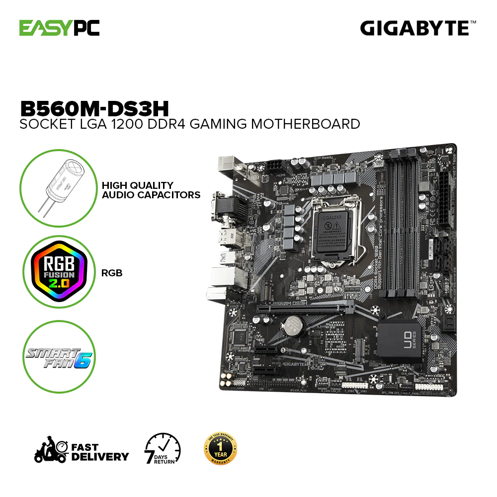 Gigabyte B560M-DS3H Socket LGA 1200 Ddr4 Ultra Durable Motherboard with Direct 6+2 Phases Digital VRM, RGB FUSION 2.0, Q-Flash Plus Gaming Motherboard - Image 2