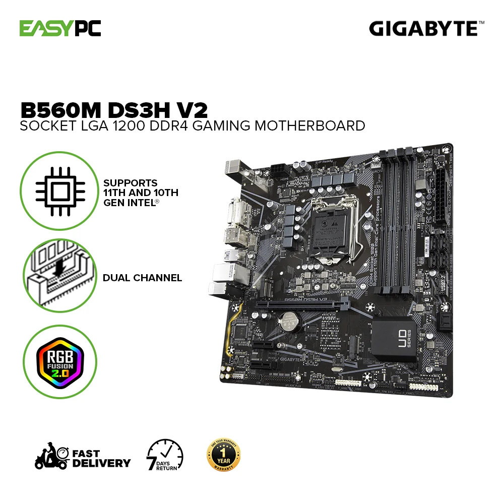 Gigabyte B560M DS3H V2 Socket LGA 1200 Ddr4 Gaming Motherboard - Image 2