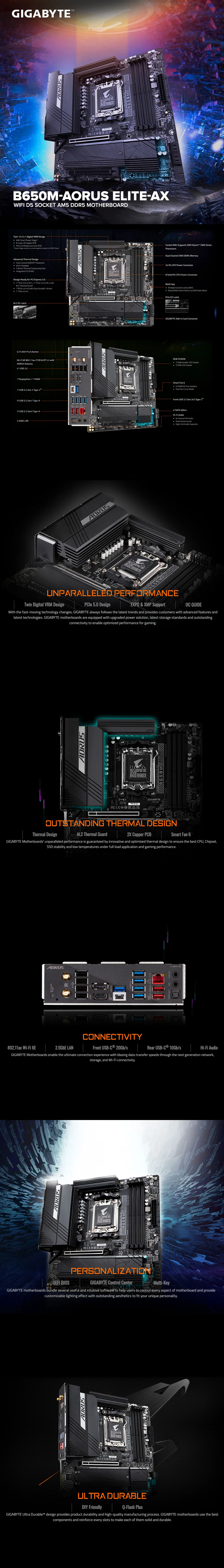 GIGABYTE B650M-AORUS ELITE-AX WIFI D5 SOCKET AM5 DDR5 Motherboard - Image 6