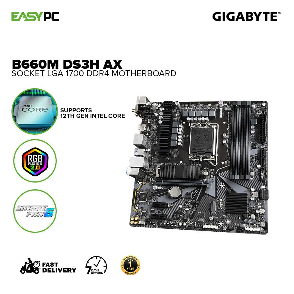 Gigabyte B660M DS3H AX Socket LGA 1700, Supports 12th Gen Intel Core, RGB Fusion 2.0, Smart Fan 6 Motherboard - Image 2