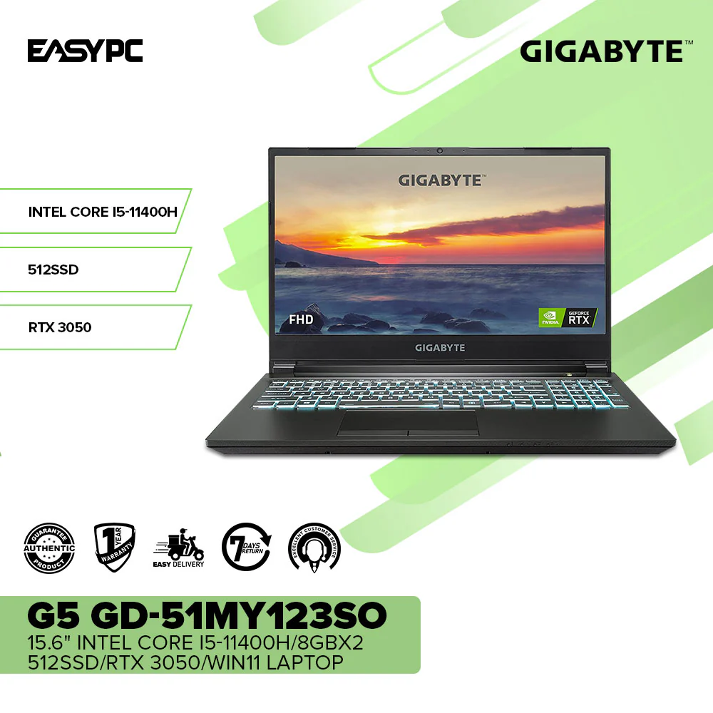Gigabyte G5 GD-51MY123SO 15.6 Intel Core i5-11400H 8GBX2 512SSD RTX 3050 Win11 Laptop - Image 2