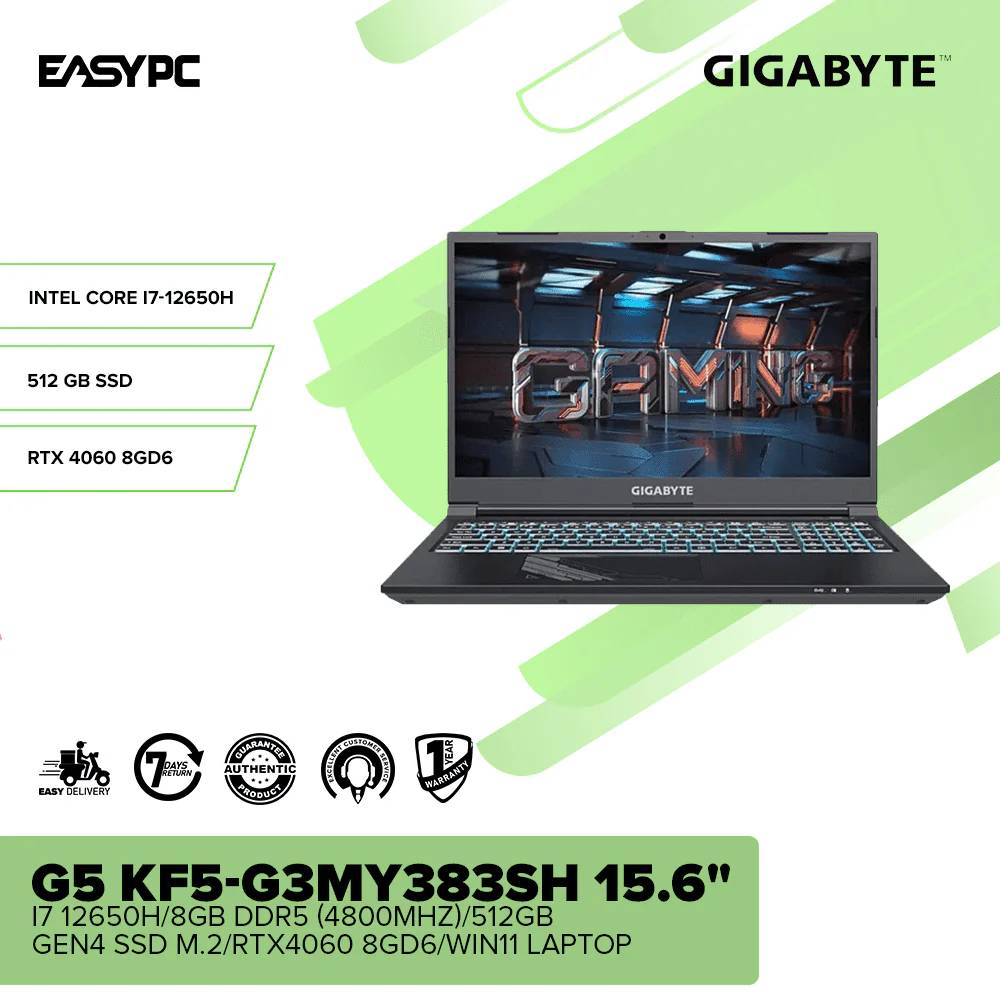 Gigabyte G5 KF5-G3MY383SH 15.6" i7 12650H/8GB DDR5/512GB GEN4 SSD M.2/RTX4060 8GD6/Win11 Laptop - Image 2