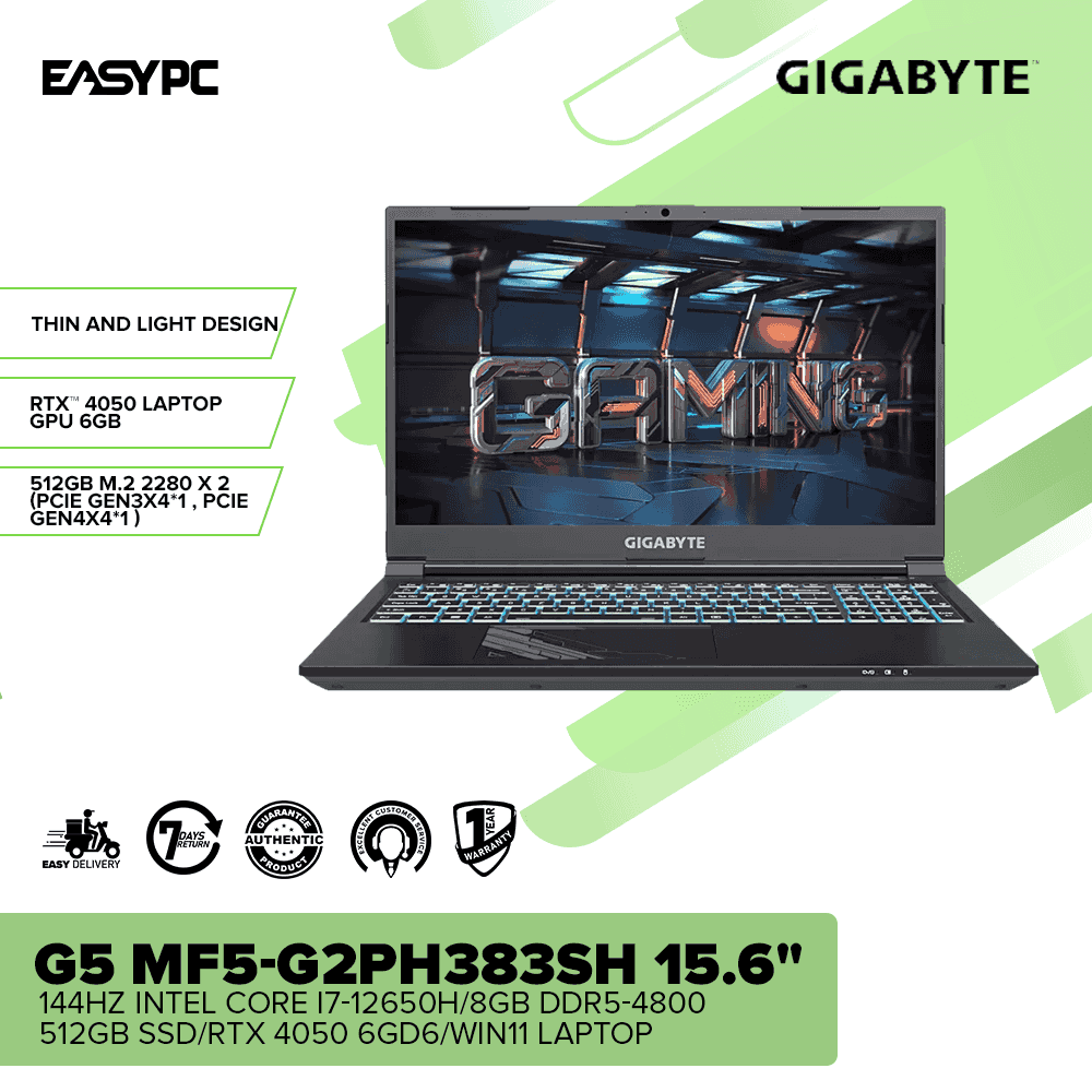 Gigabyte G5 MF5-G2PH383SHÂ 15.6" 144Hz i7-12650H/8GB DDR5-4800/512GB SSD/RTX 4050 6GD6/Win11 Laptop - Image 2