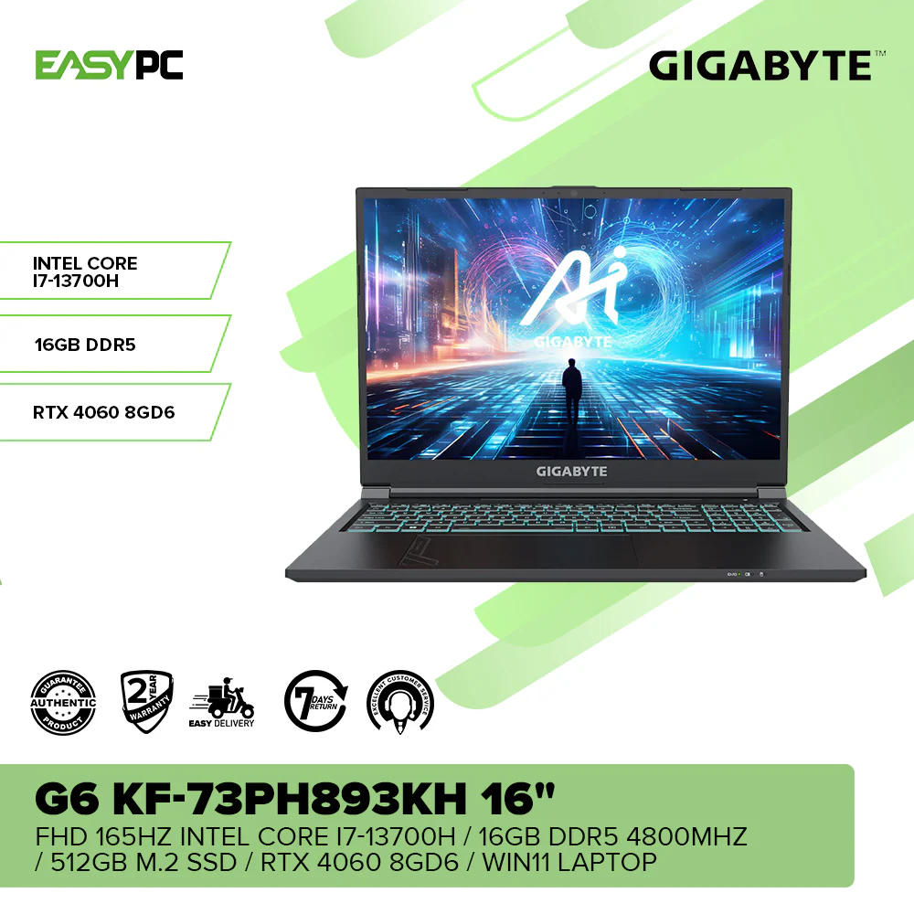 Gigabyte G6 KF-73PH893KH 16" FHD 165Hz Intel Core i7-13700H/16GB DDR5 4800MHz/512GB M.2 SSD/RTX 4060 8GD6/Win11 Laptop - Image 2