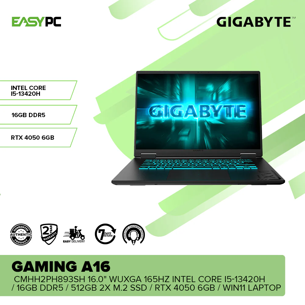 Gigabyte Gaming A16 CMHH2PH893SH 16.0" WUXGA 165Hz Intel Core i5-13420H/16GB DDR5/512GB 2x M.2 SSD/ RTX 4050 6GB/Win11Laptop - Image 2