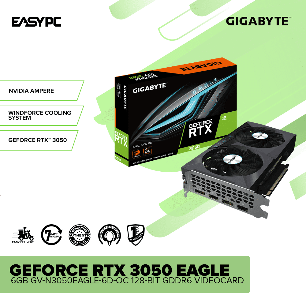 Gigabyte NVIDIA® GeForce RTX™3050 Eagle 6GB GV-N3050EAGLE-6D-OC 128-Bit GDDR6 Videocard - Image 2