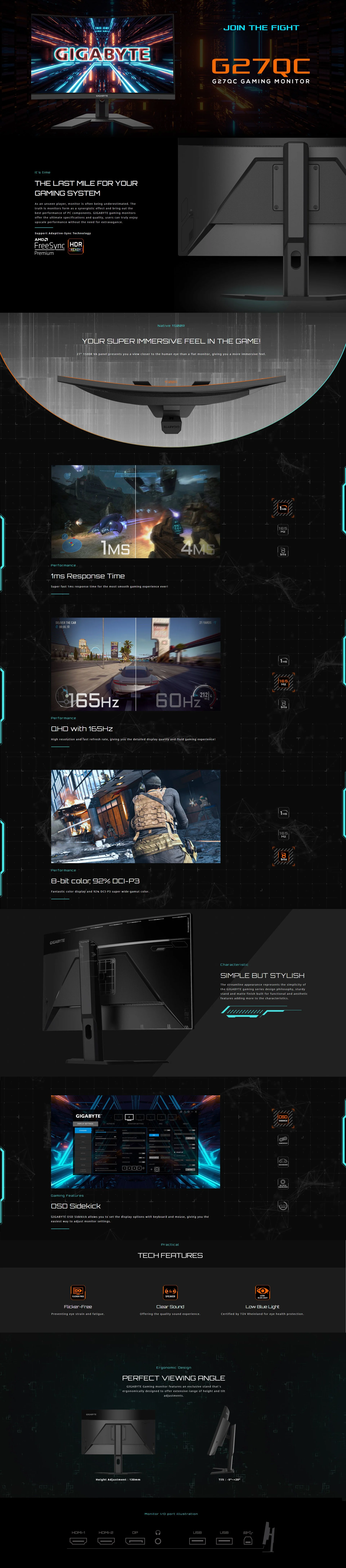 Gigabyte GP-G27QC-AP 27" 165Hz Gsync/Freesync VA Curve Monitor - Image 7
