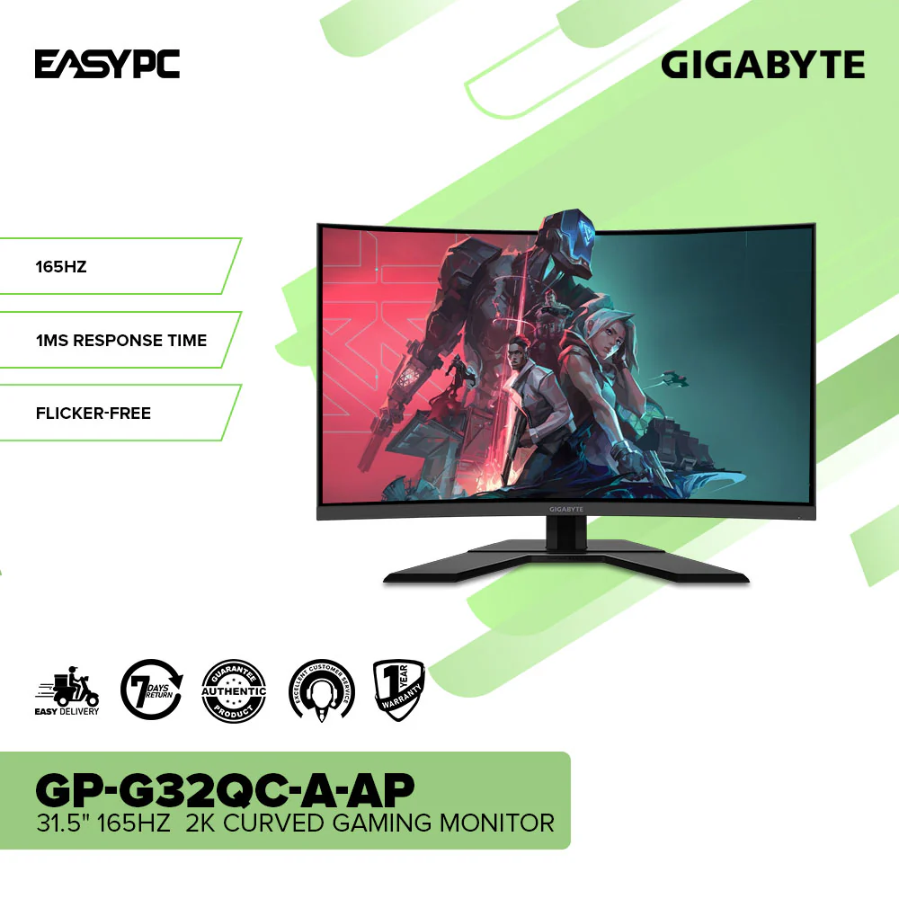 Gigabyte GP-G32QC-A-AP 31.5" 165Hz  2K Curved Flicker-free Kensington lock Gaming Monitor - Image 2