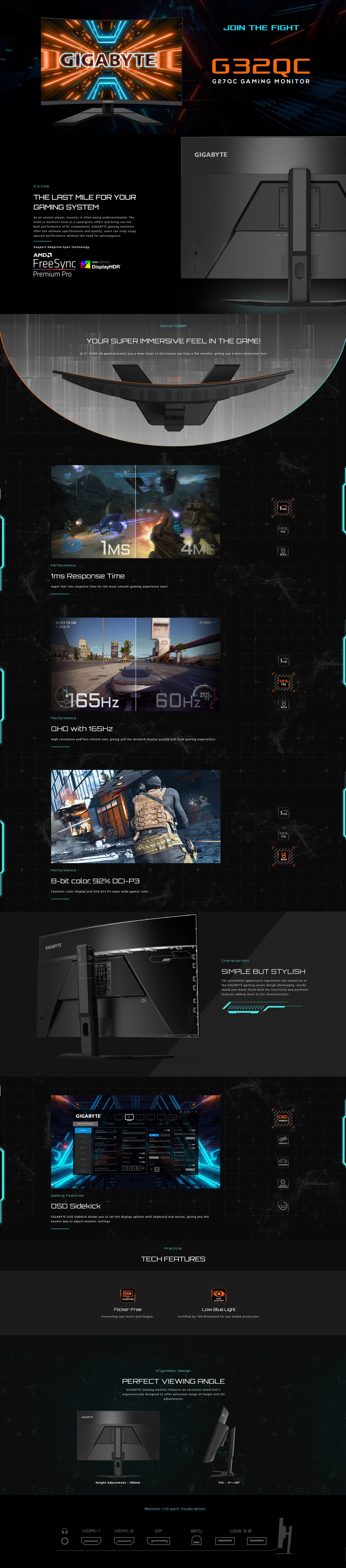 Gigabyte GP-G32QC-AP 31.5" 165Hz Gsync/Freesync VA Curve Monitor - Image 7