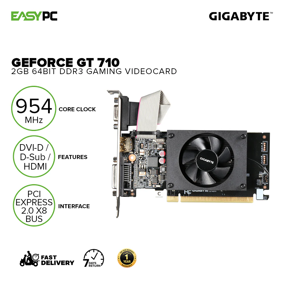 Gigabyte GT 710 GV-N710D3-2GL 2gb 64bit Ddr3 954Mhz Videocard - Image 2