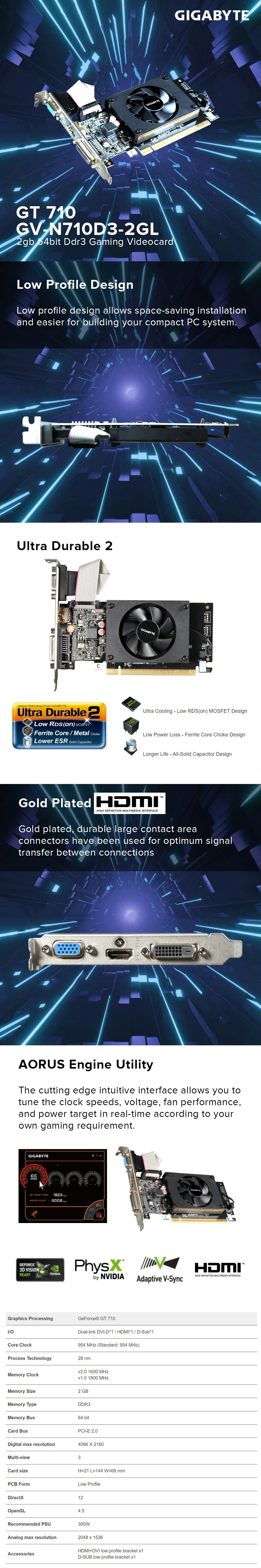 Gigabyte GT 710 GV-N710D3-2GL 2gb 64bit Ddr3 954Mhz Videocard - Image 6