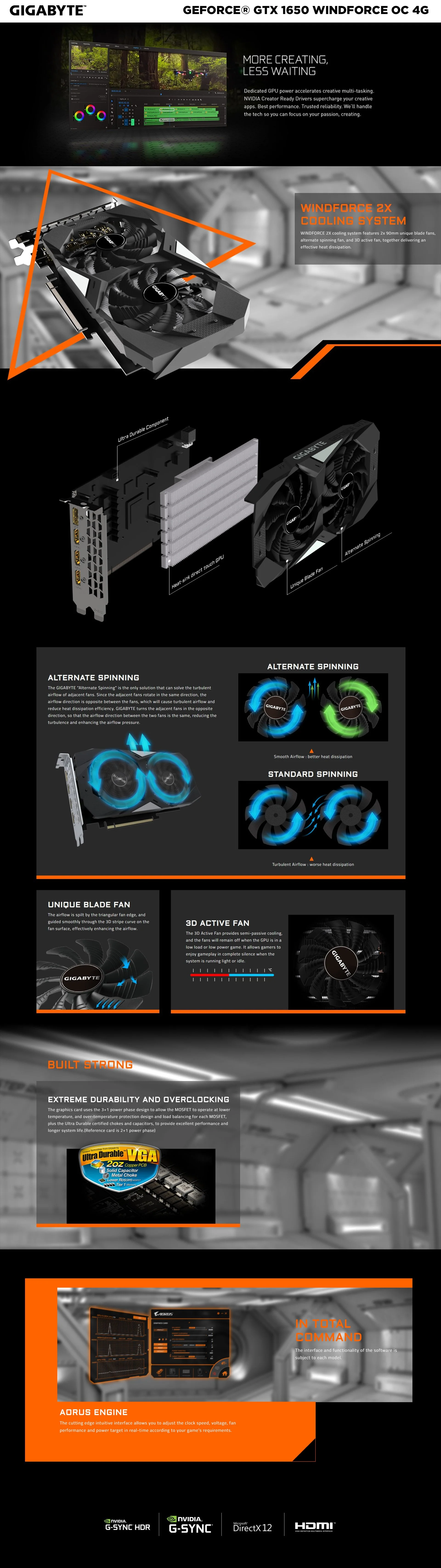 Gigabyte GTX 1650 Windforce OC 4GB 128bit GDdr5 WINDFORCE 2X Cooling System - Image 6