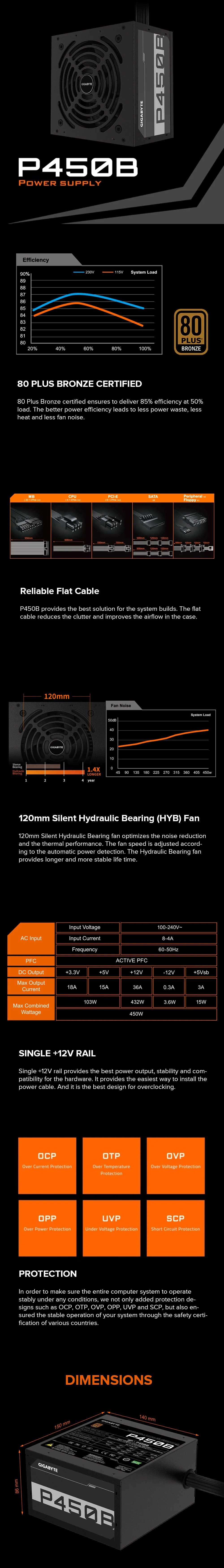 Gigabyte P450B 450 watts 80 Plus Bronze Power Supply - Image 6
