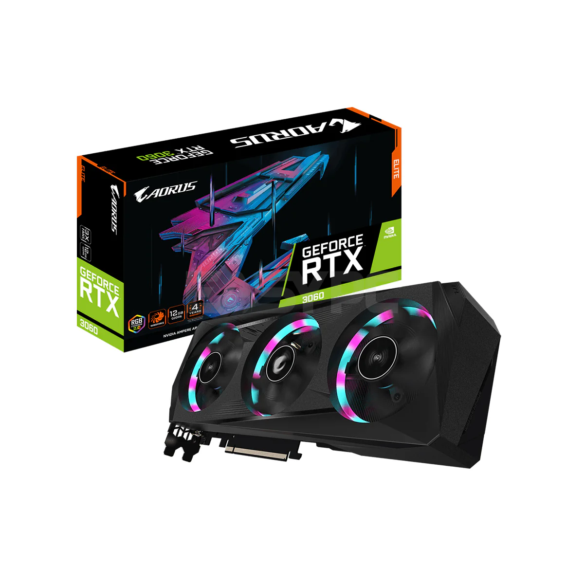Gigabyte  NVIDIAÂ® GeForce RTXÂ™ 3060 Aorus Elite GV-N3060AORUS-E-12GD-2.0 12gb 192bit GDdr6 Gaming Videocard
