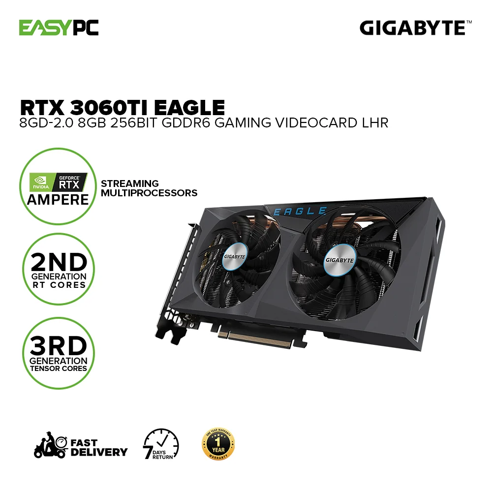Gigabyte NVIDIA® GeForce RTX™ 3060Ti Eagle GV-N306TEAGLE-8GD-2.0 8gb 256bit GDdr6 Gaming Videocard LHR - Image 2