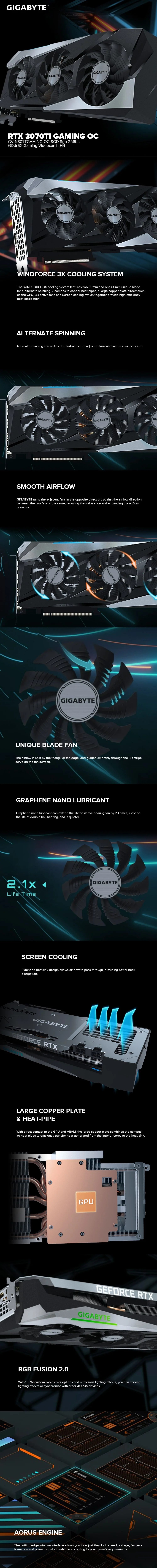 Gigabyte NVIDIA® GeForce RTX™ 3070Ti Gaming OC 8gb 256bit GDdr6X Gaming Videocard LHR - Image 6