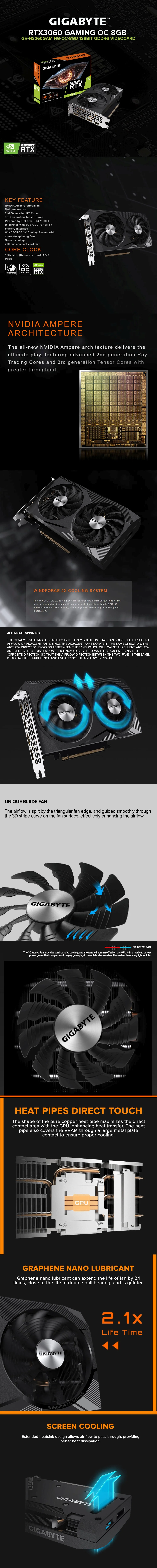 GIGABYTE NVIDIA® GeForce RTX™3060 GAMING OC 8GB GV-N3060GAMING-OC-8GD 128bit GDDR6 Gaming Videocard - Image 5