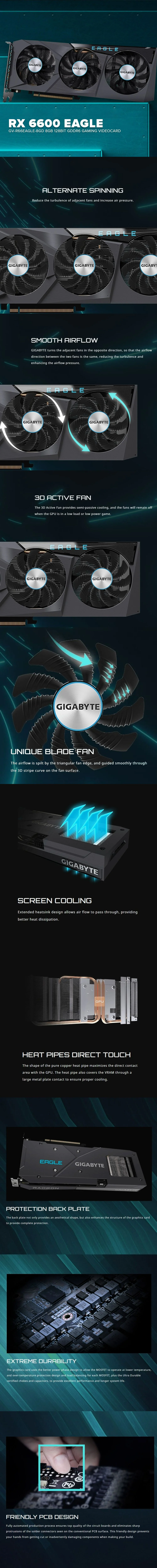 Gigabyte Rx 6600 Eagle GV-R66EAGLE-8GD 8gb 128bit GDdr6, WINDFORCE 3X Cooling System,Integrated w/ 8GB GDDR6 128-bit memory interface Gaming Videocard - Image 6