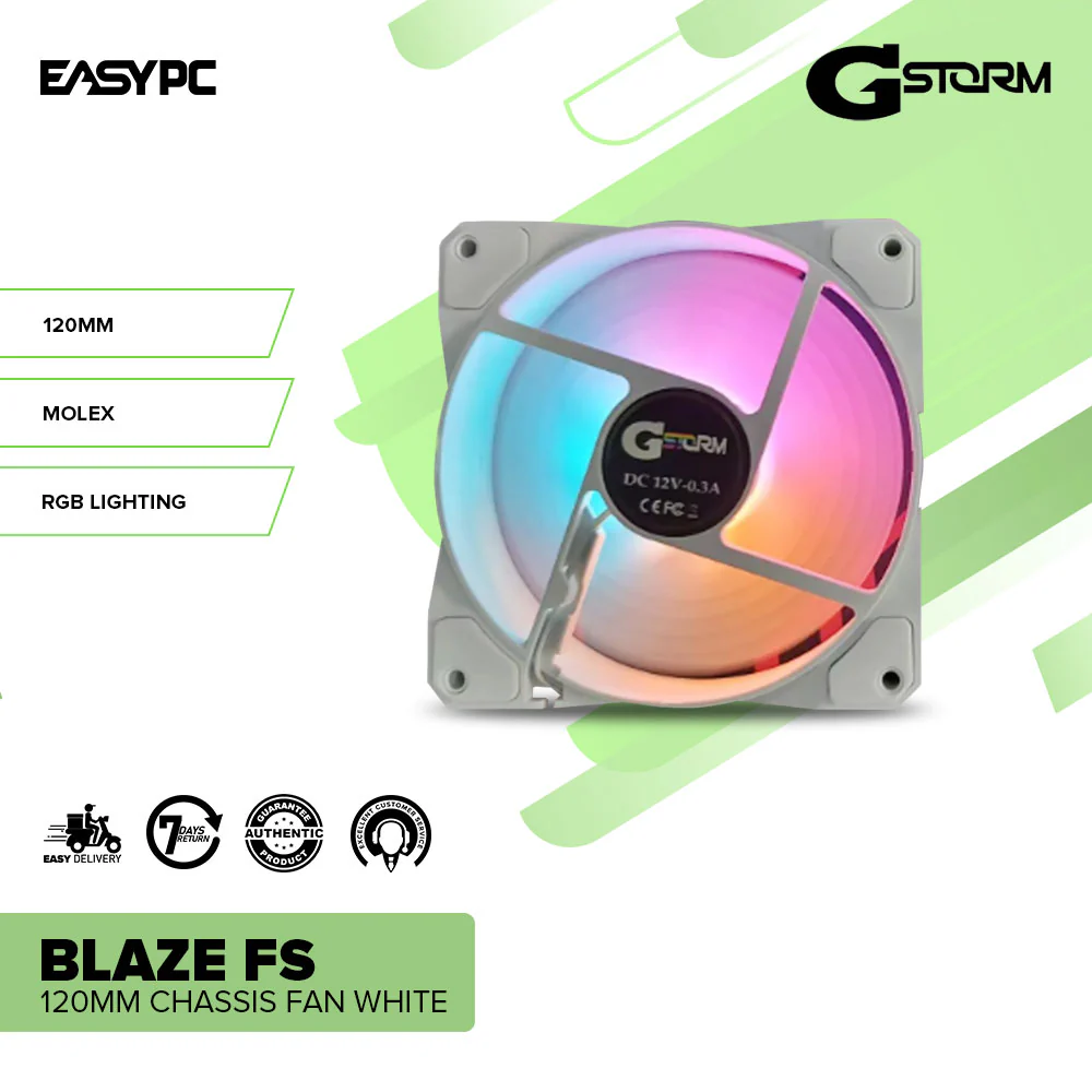 Gstorm Blaze FS 120mm RGB and LED Lighting Chassis Fan White - Image 2