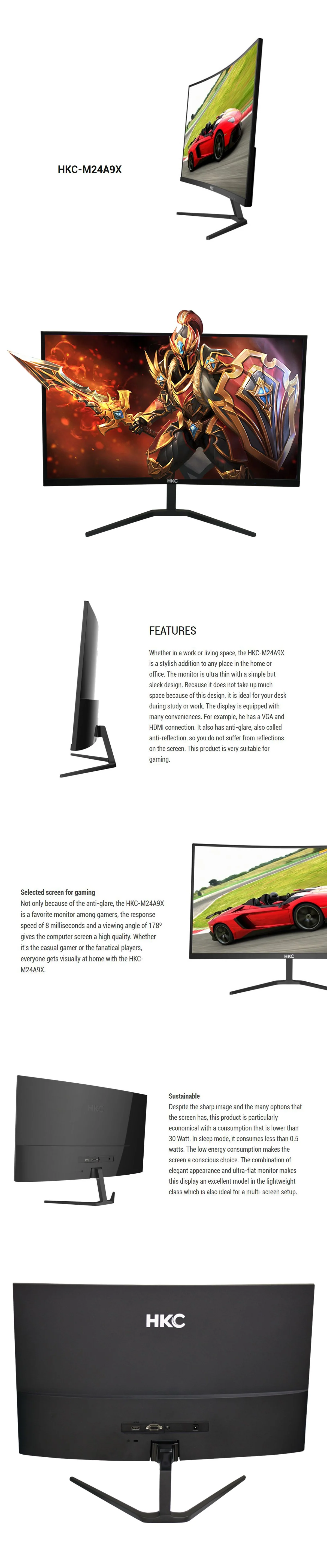 HKC M24A9X 24" Borderless Curved Gaming Monitor - Image 6