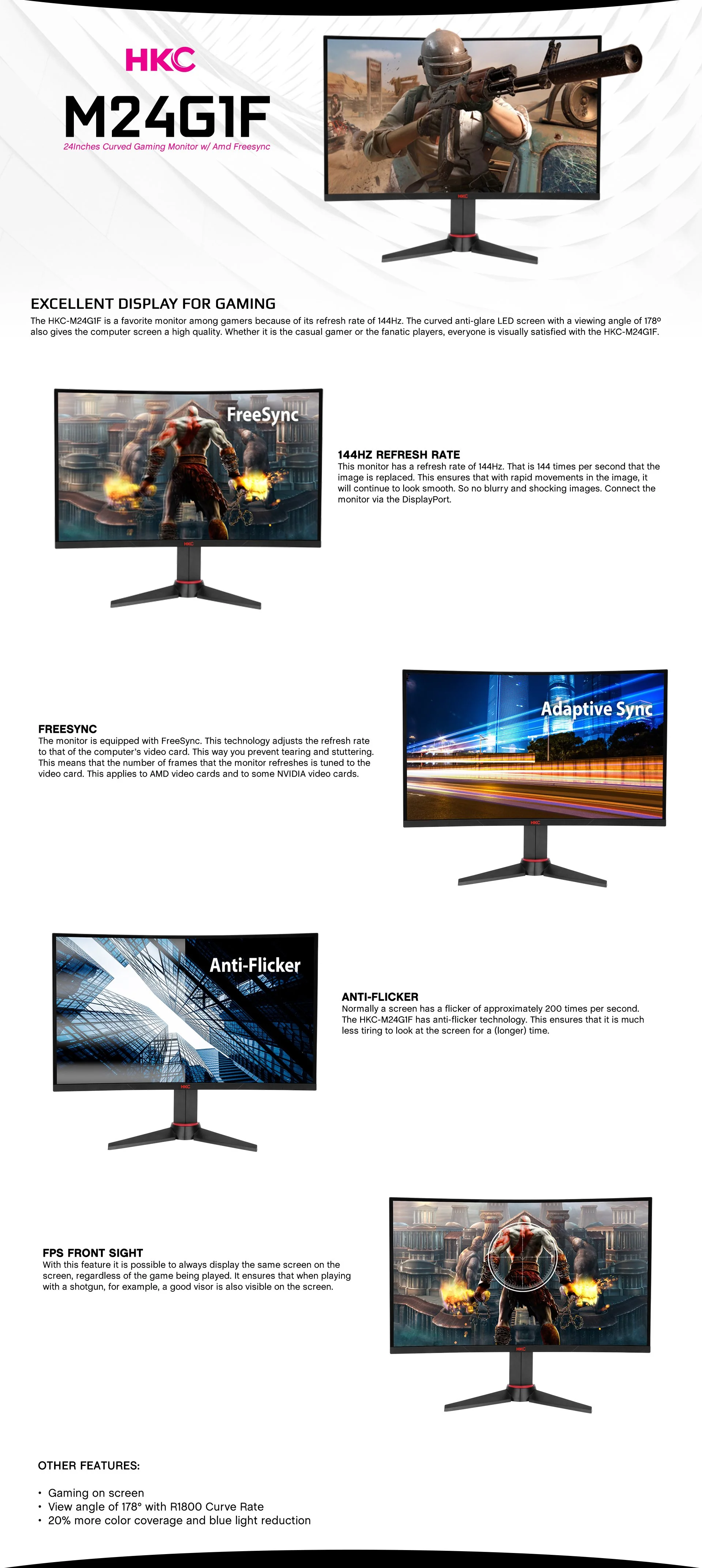 HKC M24G3F 24" 144Hz Curved Gaming Monitor - Image 6