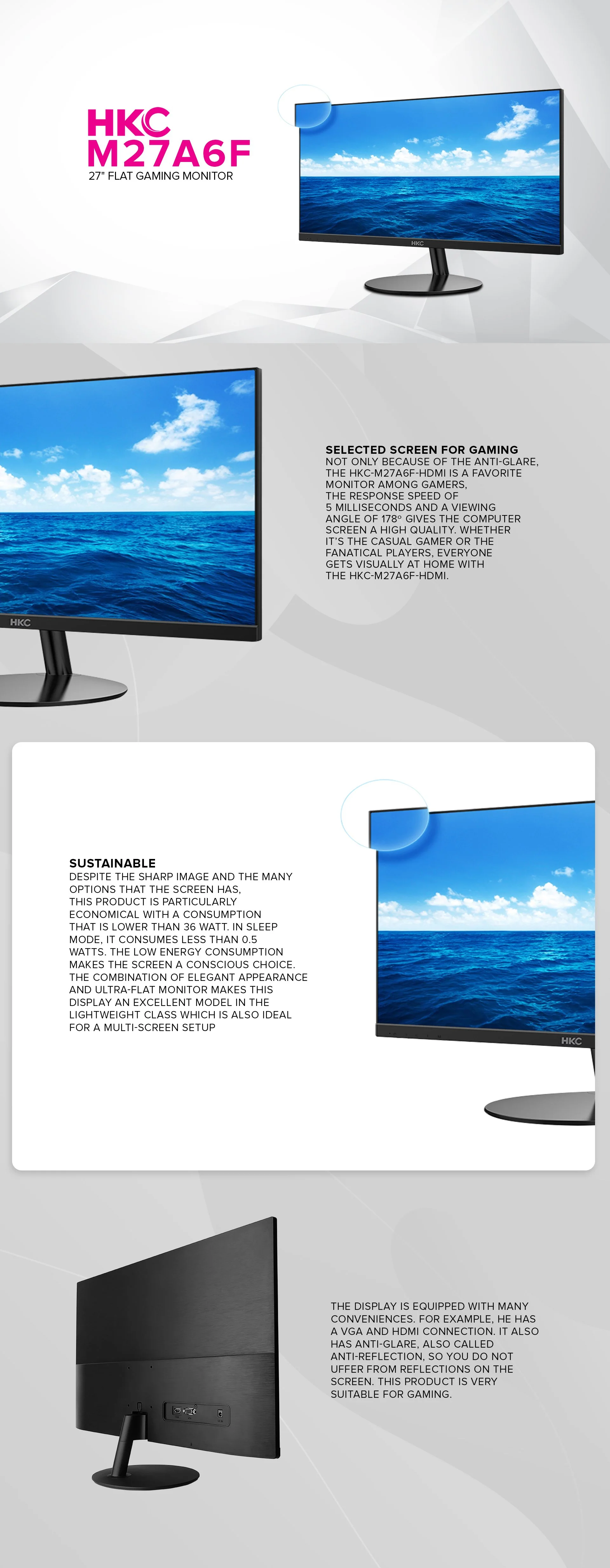 HKC M27A6F-HDMI 27" Led Monitor Black - Image 6