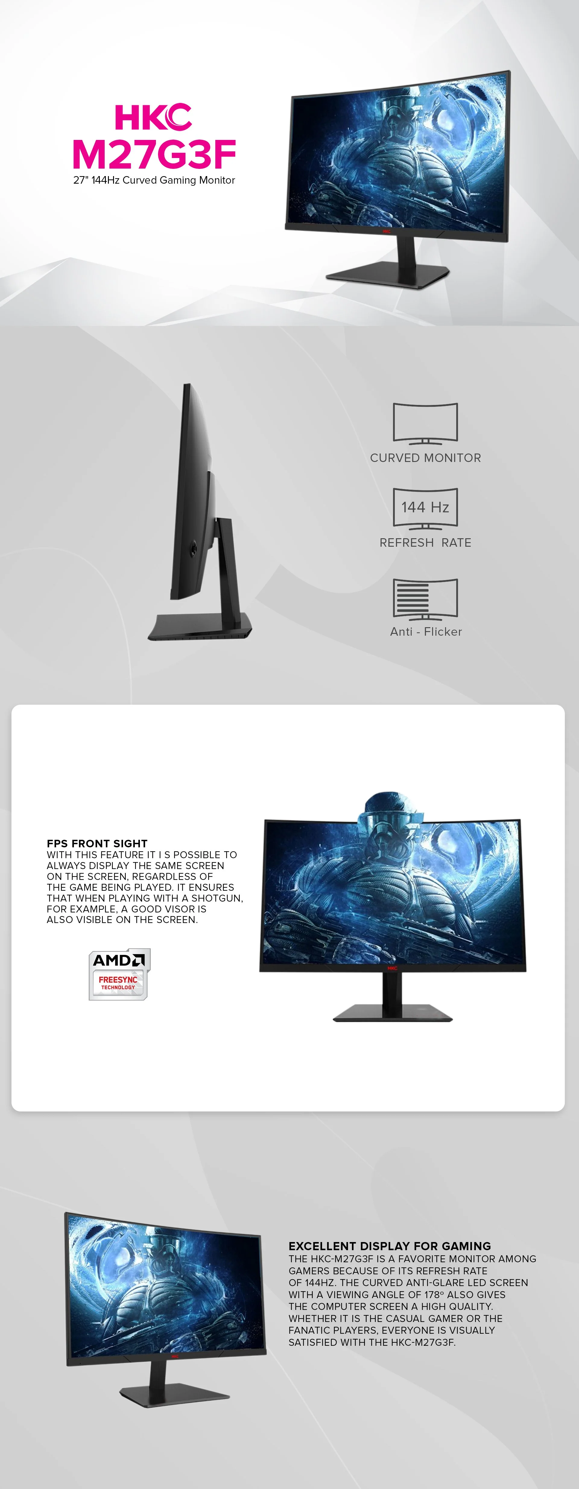 HKC M27G3F 27" 144Hz Curved Gaming Monitor - Image 6