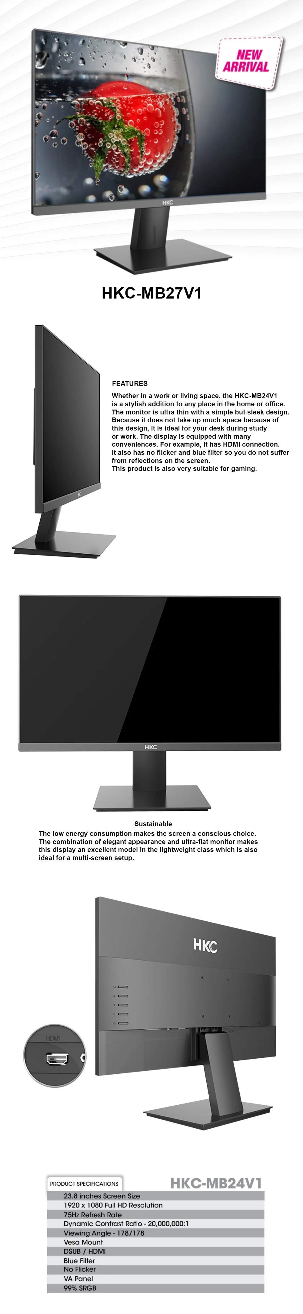 HKC MB24V1 23.8" 75Hz VA Monitor - Image 5