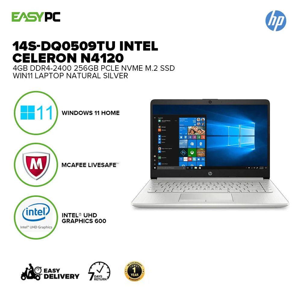 Hp 14S-Dq0509Tu Intel Celeron N4120/4Gb Ddr4-2400/Win11 256Gb Pcle Nvme M.2 Ssd Laptop Silver - Image 2