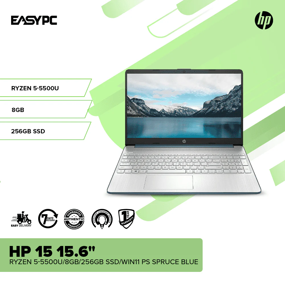 HP 15 15.6" Ryzen 5-5500U/8GB/256GB SSD/Win11 PS Spruce Blue - Image 2