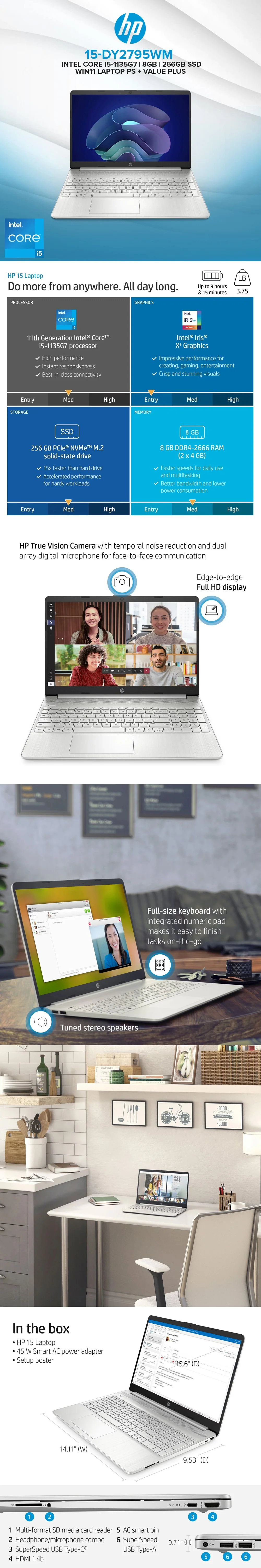 HP 15-dy2795wm Intel Core i5-1135G7/8GB/256GB SSD/Win11 Laptop PS - Image 5