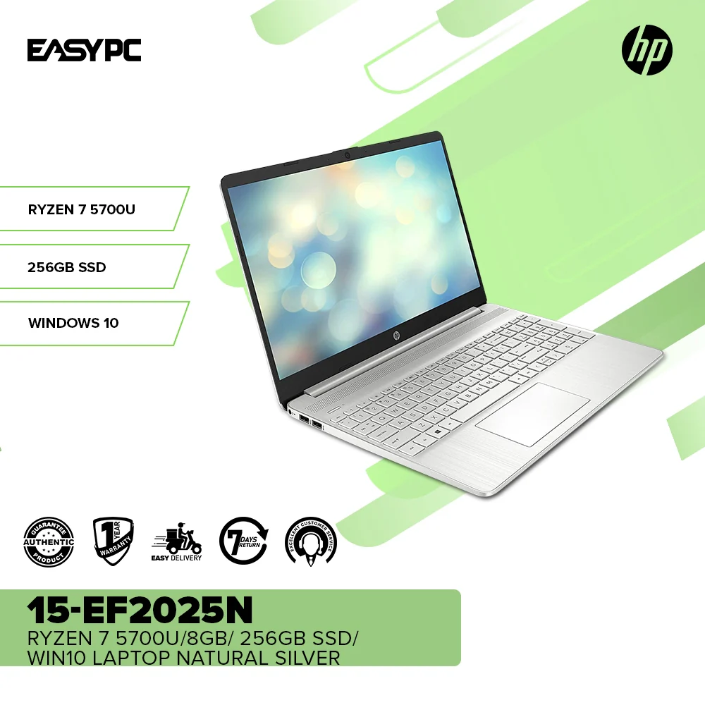 HP 15-ef2025nr Ryzen 7 5700U 15.6Ó 8GB DDR4 256GB SSD,AMD Radeon Windows 10 Laptop Natural Silver PS - Image 2